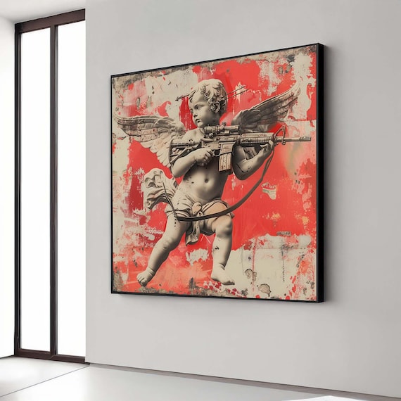 Urban Rebel Cherub Graffiti Street Art Canvas Poster Home Decor