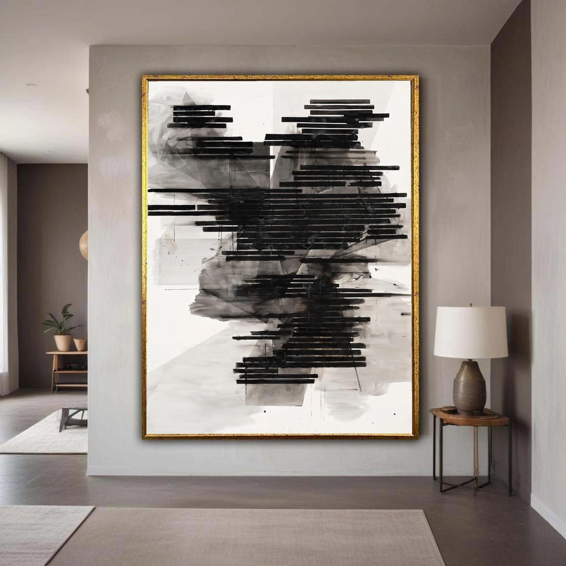 Modern Abstract Lines Canvas Wall Art Black And White Geometric Design Minimalist Home Decoration Contemporary Gift Decor