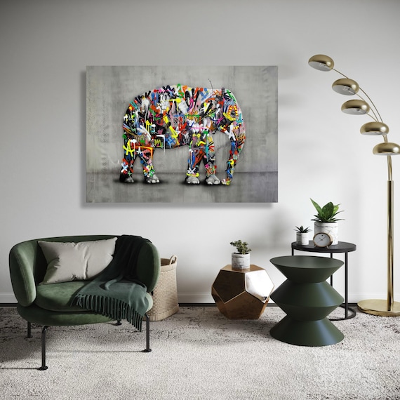 Colorful Graffiti Elephant Canvas Urban Street Art Wall Decor Animal Silhouette Modern Home Decoration Ready Gift