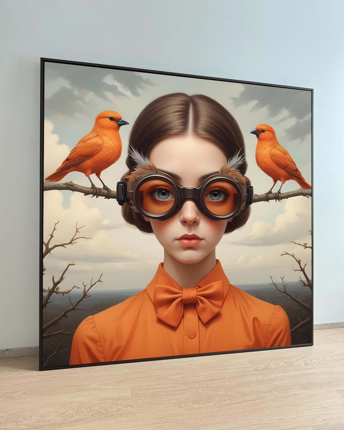Surreal Woman Portrait With Orange Birds, Victorian