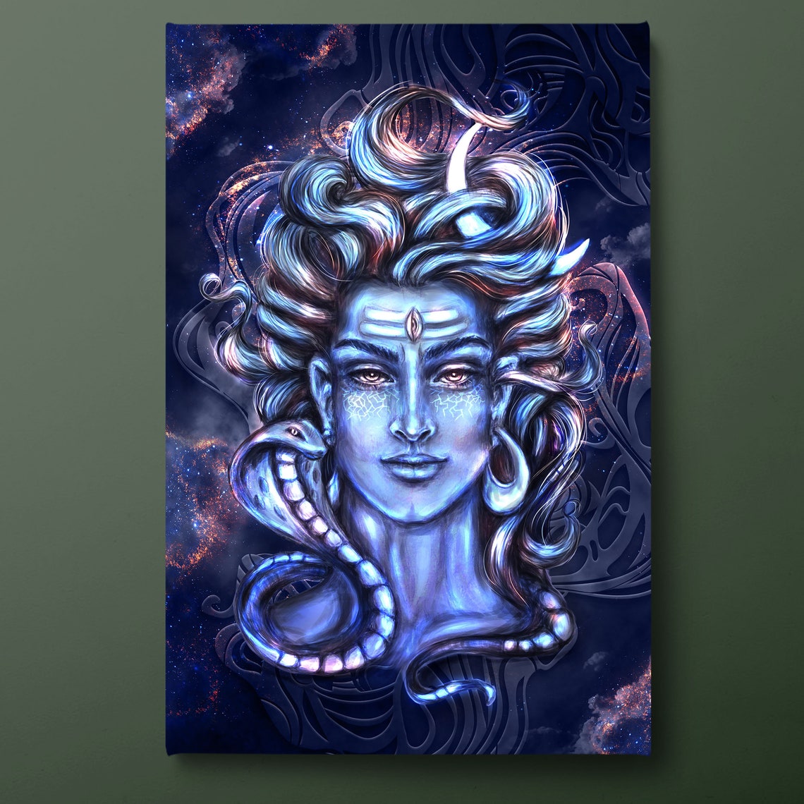 Lord Shiva Cosmic Blue Galaxy Meditation Spiritual Hindu Art Poster