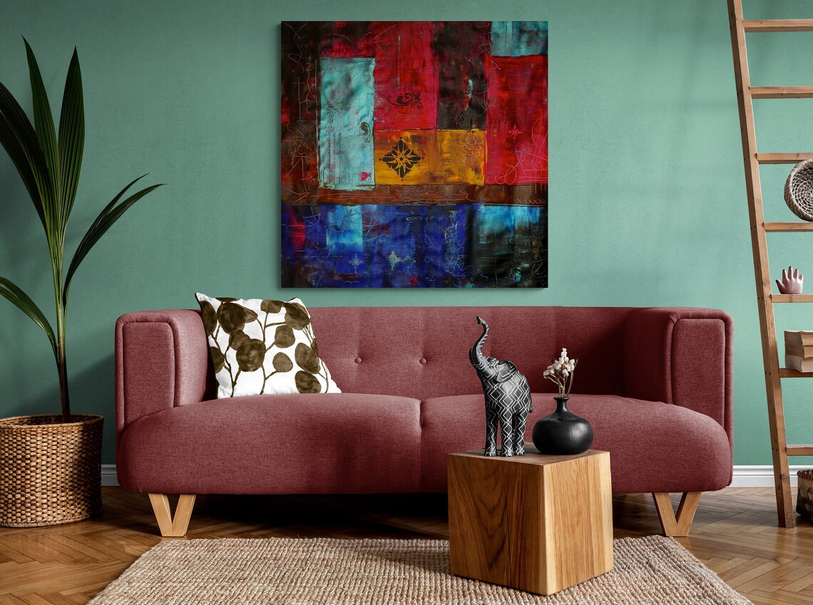 Patchwork Bohemian Abstract Painting - Image 2