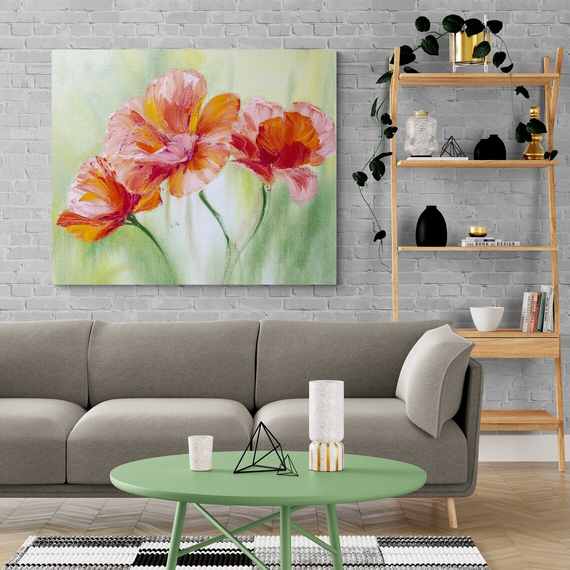 Orange Red Poppy Flowers Oil Painting Botanical Floral Art Poster - Image 2
