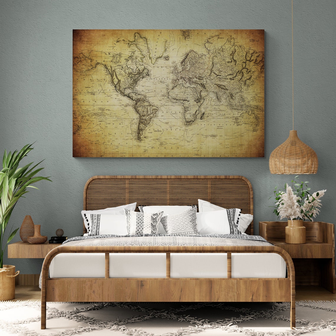 Vintage Sepia World Map Old Chart Antique Decorative Wall Print Poster - Image 2