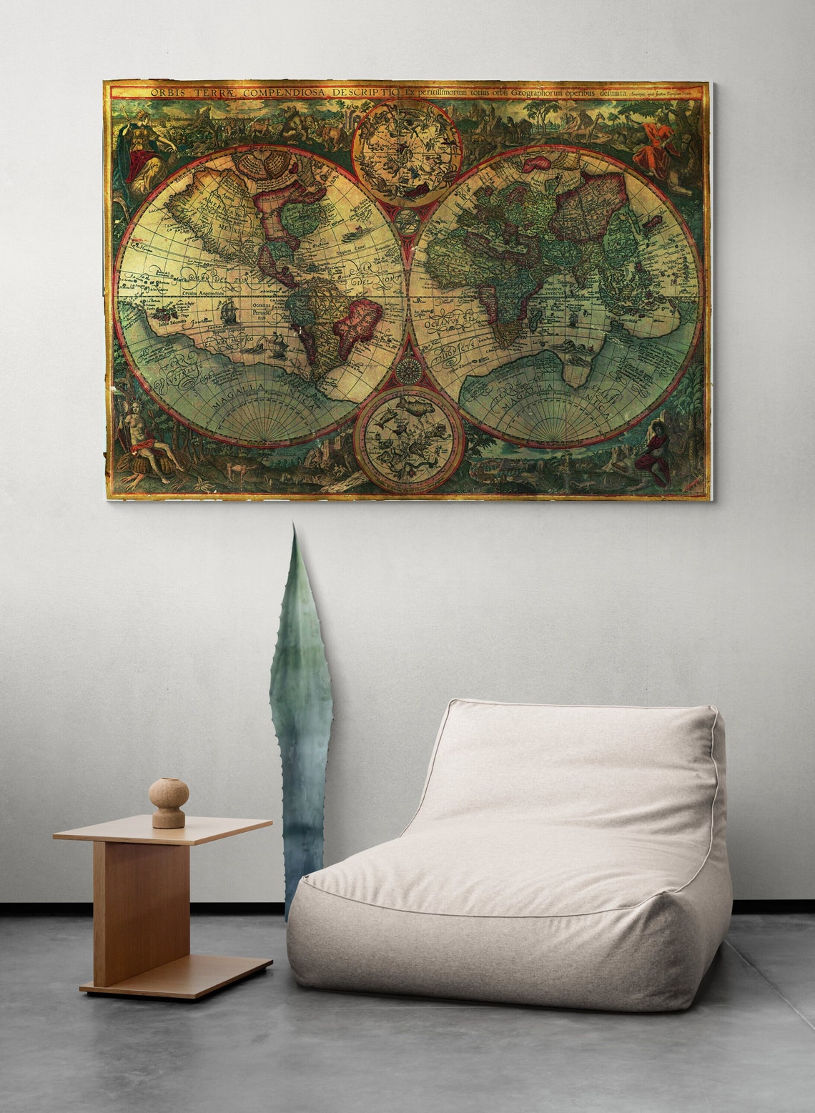 Vintage Double Hemisphere World Map Antique Cartography Wall Art Print - Image 2