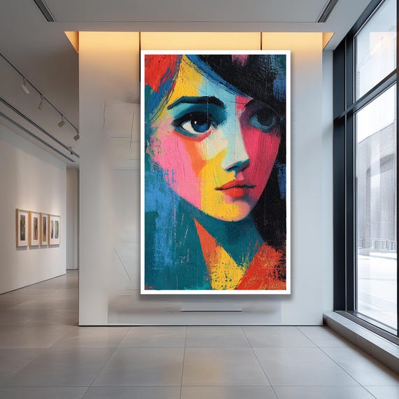 Colorful Woman Portrait Canvas Wall Art Modern Abstract Decor For Home Office