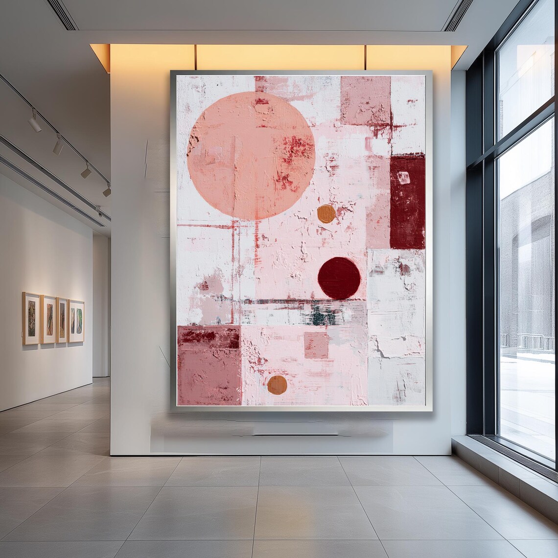 Minimalist Abstract Canvas Wall Art Modern Geometric Painting In Pink Red Decor Stylish Home Office
