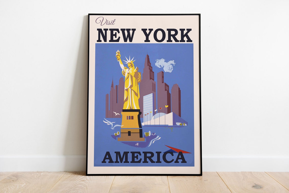 Visit New York America Statue of Liberty Retro Travel Poster