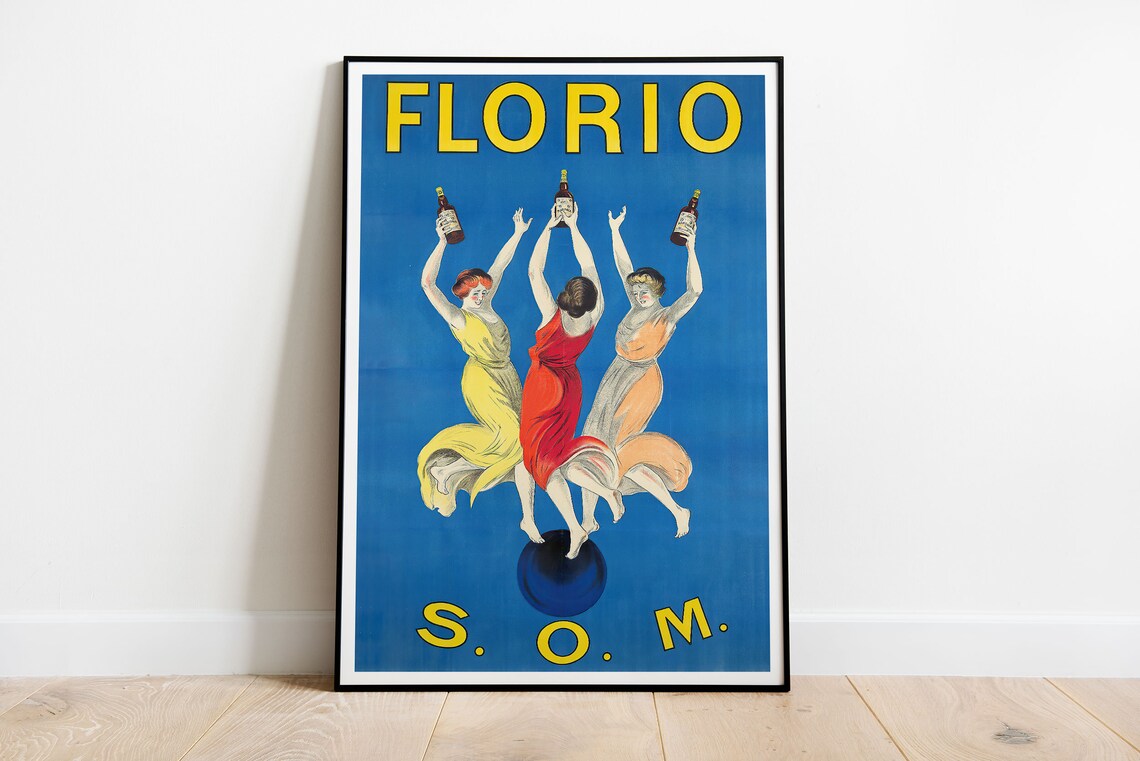 Florio Vintage Italian Wine Dancing Women Blue Art Style Poster