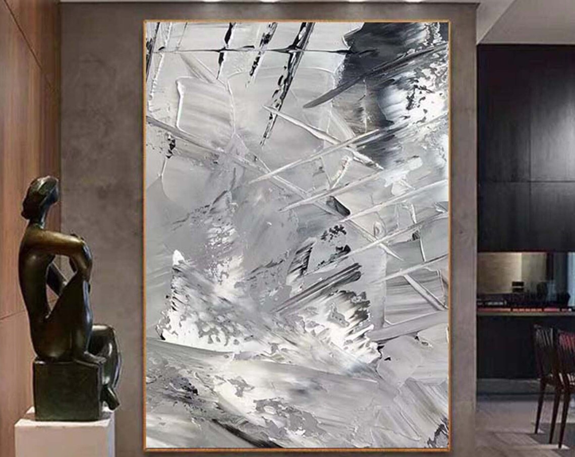 Gray and White Abstract Painting, Modern Art Print - Image 7