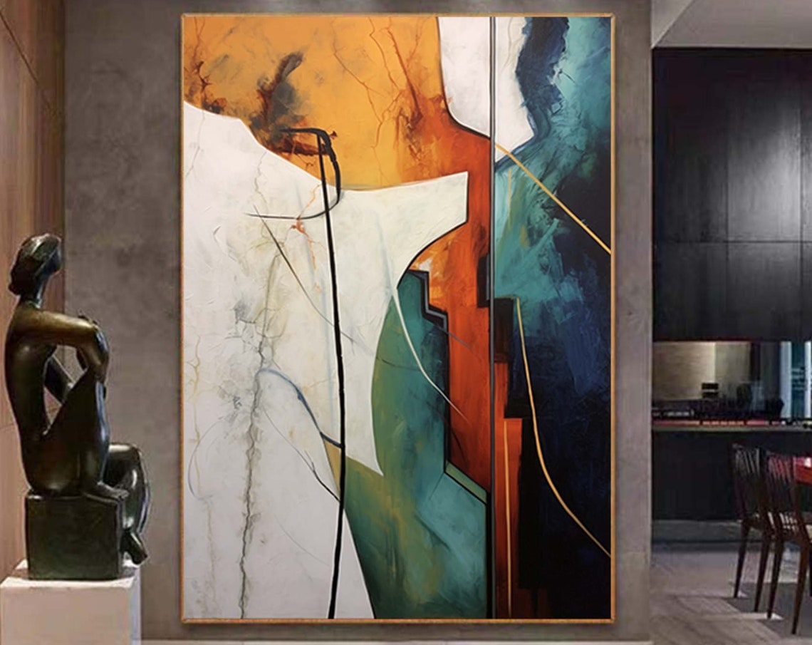 Modern Geometric Abstract Composition In Ochre Teal Navy Poster