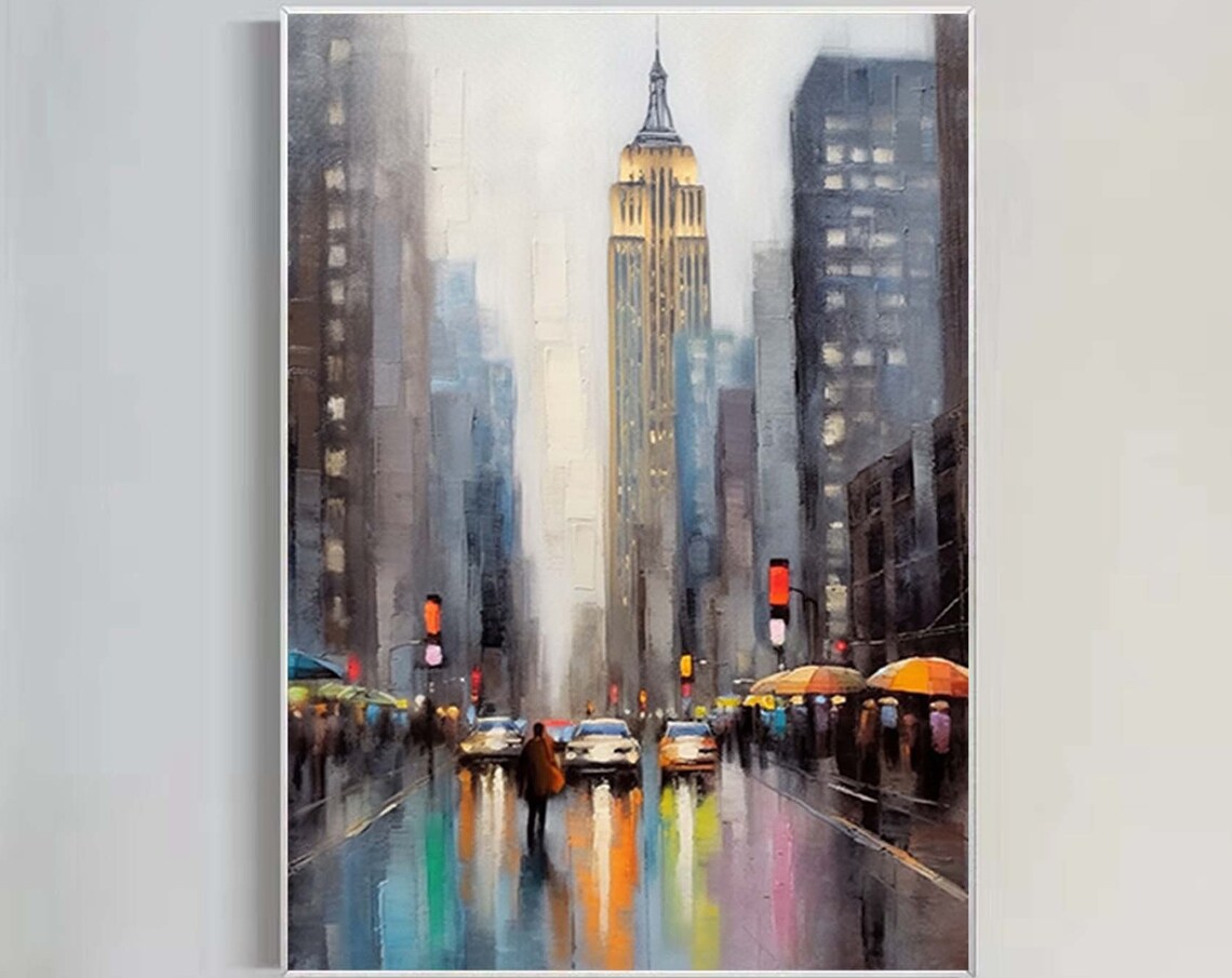 Abstract Cityscape Oil Painting Art Print, Urban View