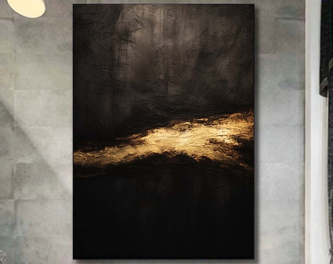 Black and Gold Abstract Wall Art Print, Modern Style