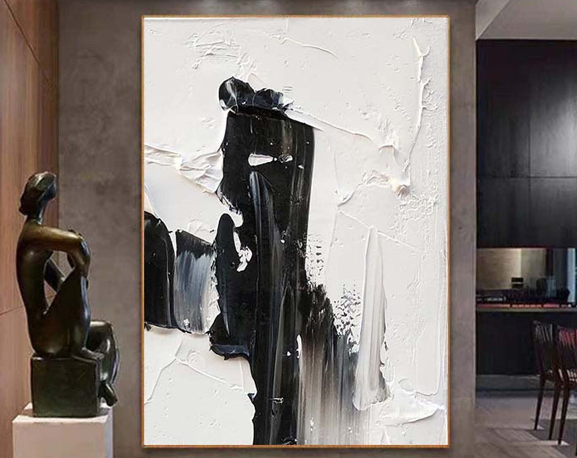 Bold Black Strokes on White Abstract Impasto Modern Wall Poster