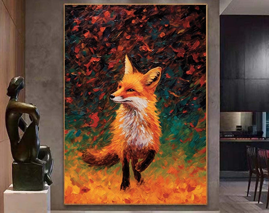 Red Fox in Autumn Forest Impressionist Wildlife Painting Poster