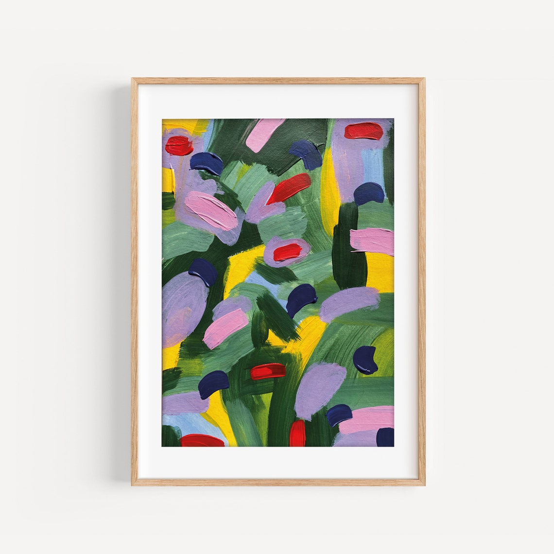 Green Yellow Pink Colorful Abstract Wildflower Field Wall Art