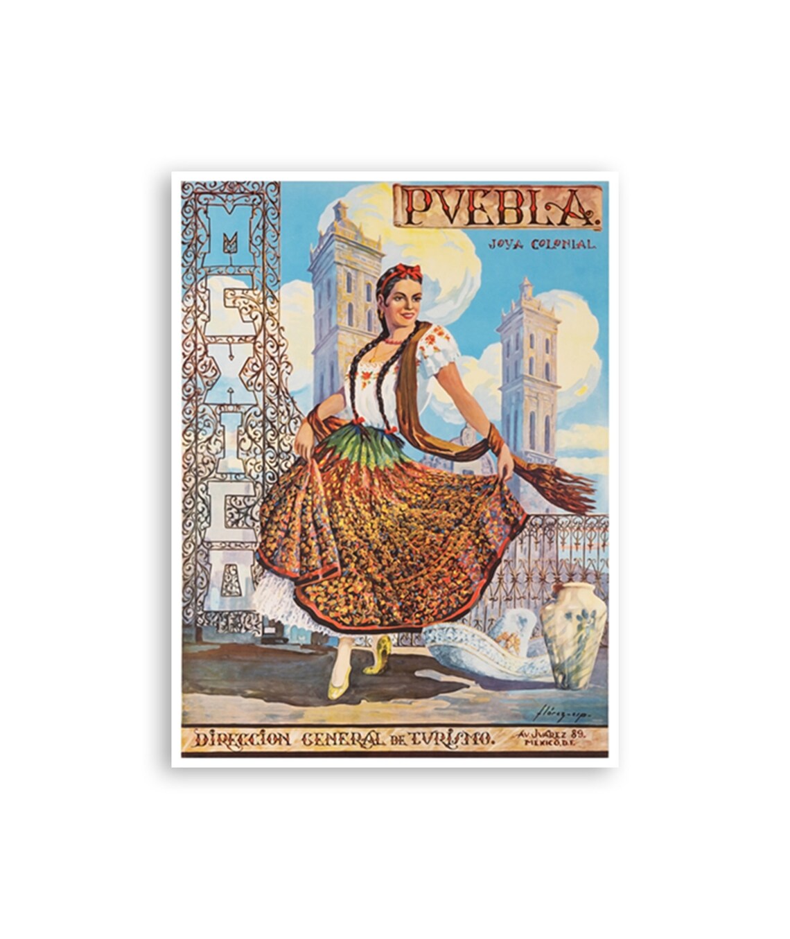 Puebla Mexico Travel Poster, Mexican Art Print
