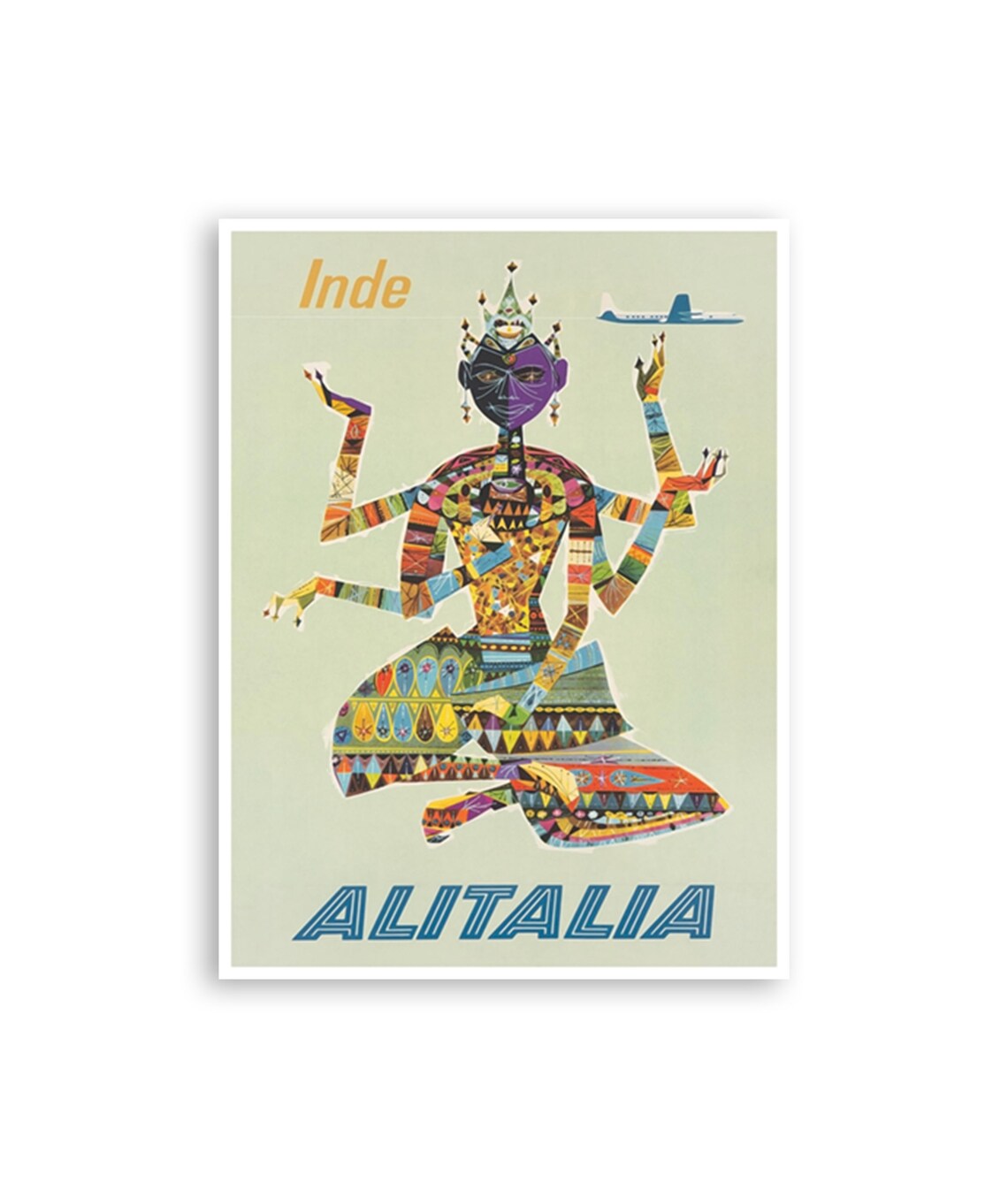 Inde India Alitalia Colorful Mosaic Deity Airline Poster Art