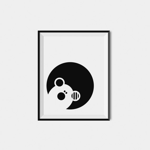 Bear Nursery Art Print, Black And White Kids Decor