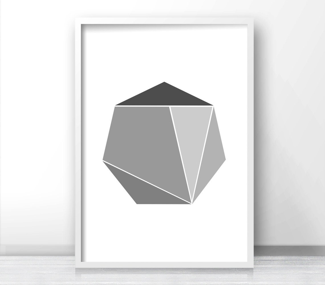 Gray Geometric Faceted Polygon Abstract Modern Minimalist Wall Print - Image 3