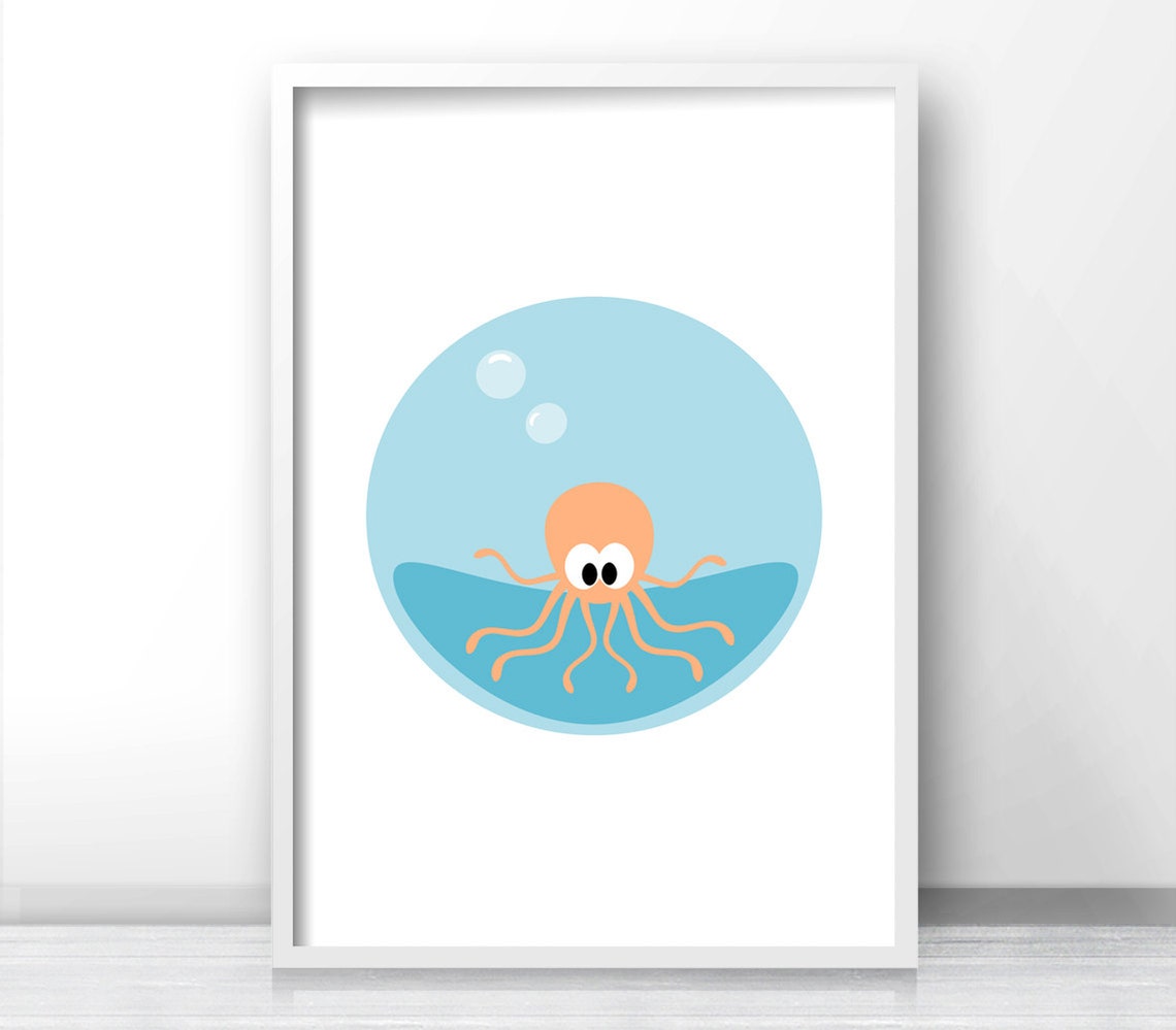 Cute Orange Octopus Under The Sea Nursery Wall Poster Kids Ocean Decor - Image 3