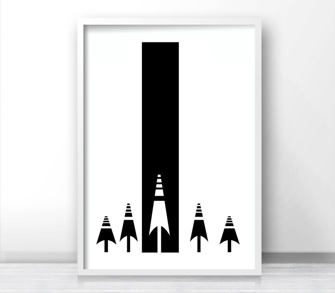 Modern Scandinavian Forest, Black and White Art Print - Image 4