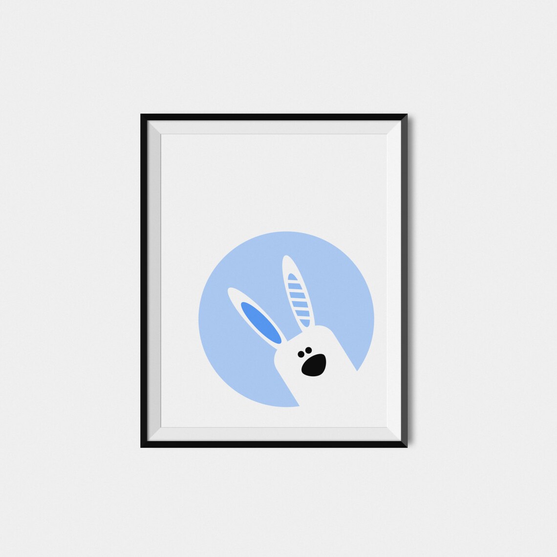 Cute Bunny Peeking Blue Circle Baby Nursery Wall Poster Kids Animal Decor - Image 2