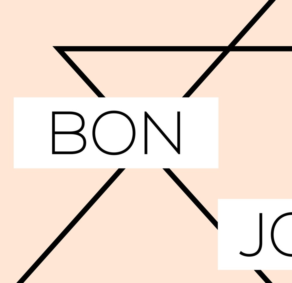 Bonjour Peach Background Geometric Lines French Typography Art Poster - Image 4