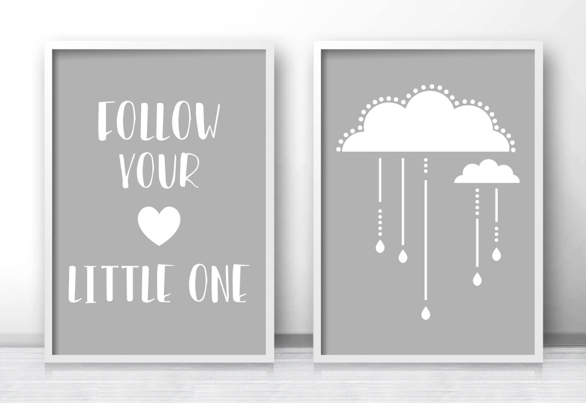Cloud Nursery Art Print Set, Gray Nursery Decor - Image 4
