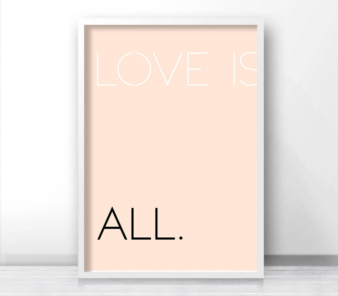 Love Is All Modern Typography Quote Print Peach Blush Nursery Wall Decor - Image 4