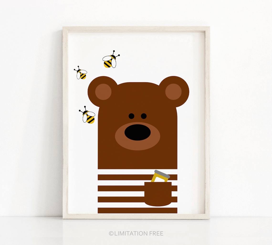 Bear Nursery Art Print, Kids Room Animal Decor