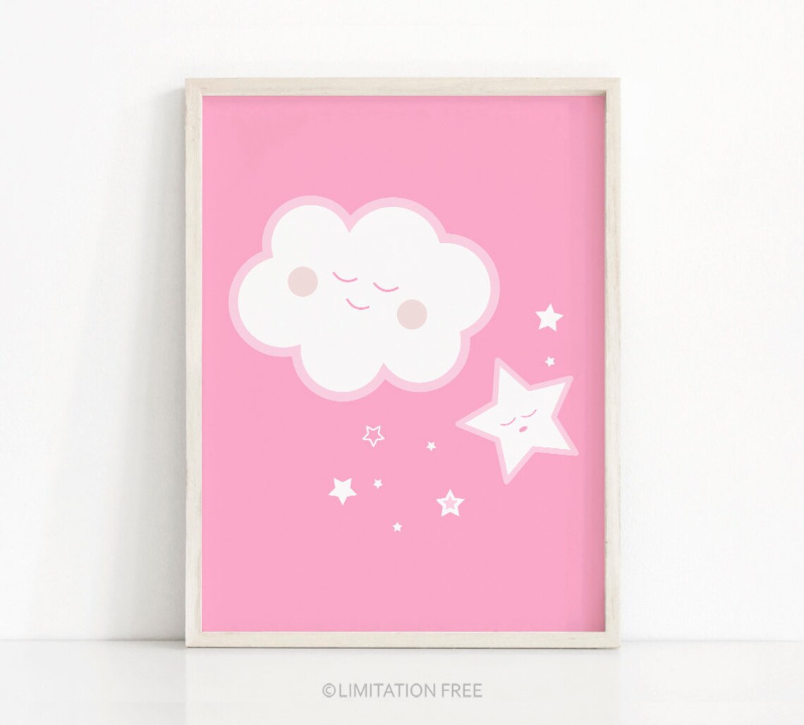 Pink Cloud Nursery Wall Art Print for Girl's Room