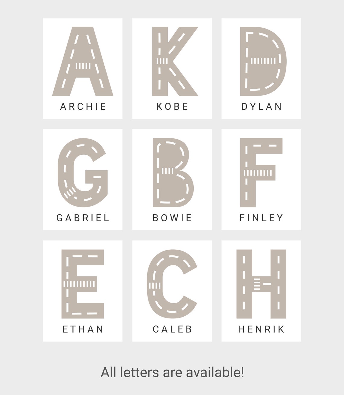 Caleb Name Letter C Race Track Nursery Print Boys Room Wall Art - Image 2