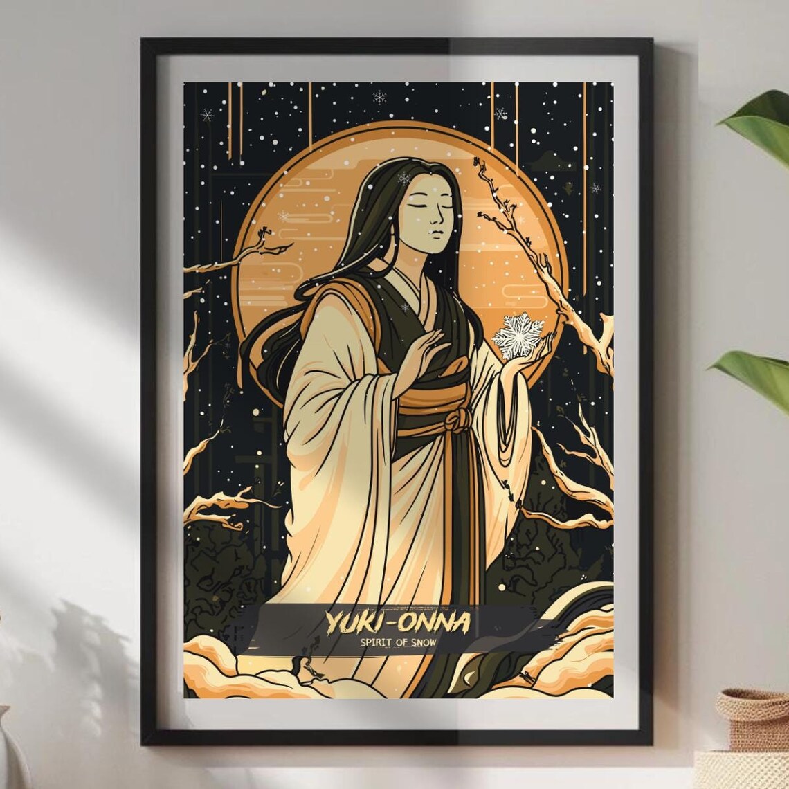 Yuki-Onna Japanese Snow Spirit Kimono Winter Night Art Poster