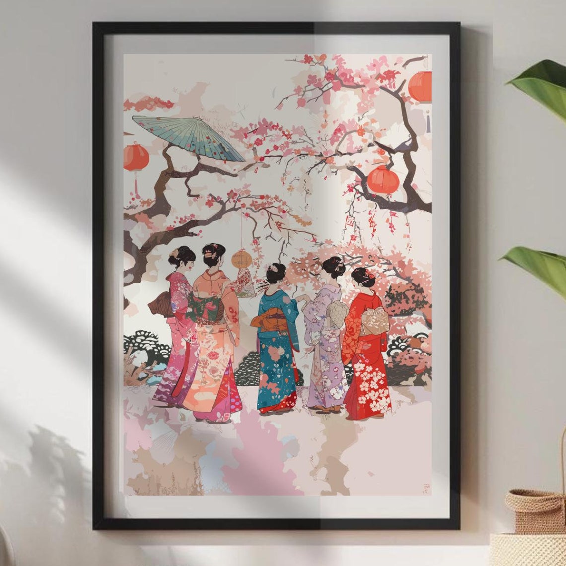 Elegant Japanese Women In Kimonos Cherry Blossom Serenity Poster