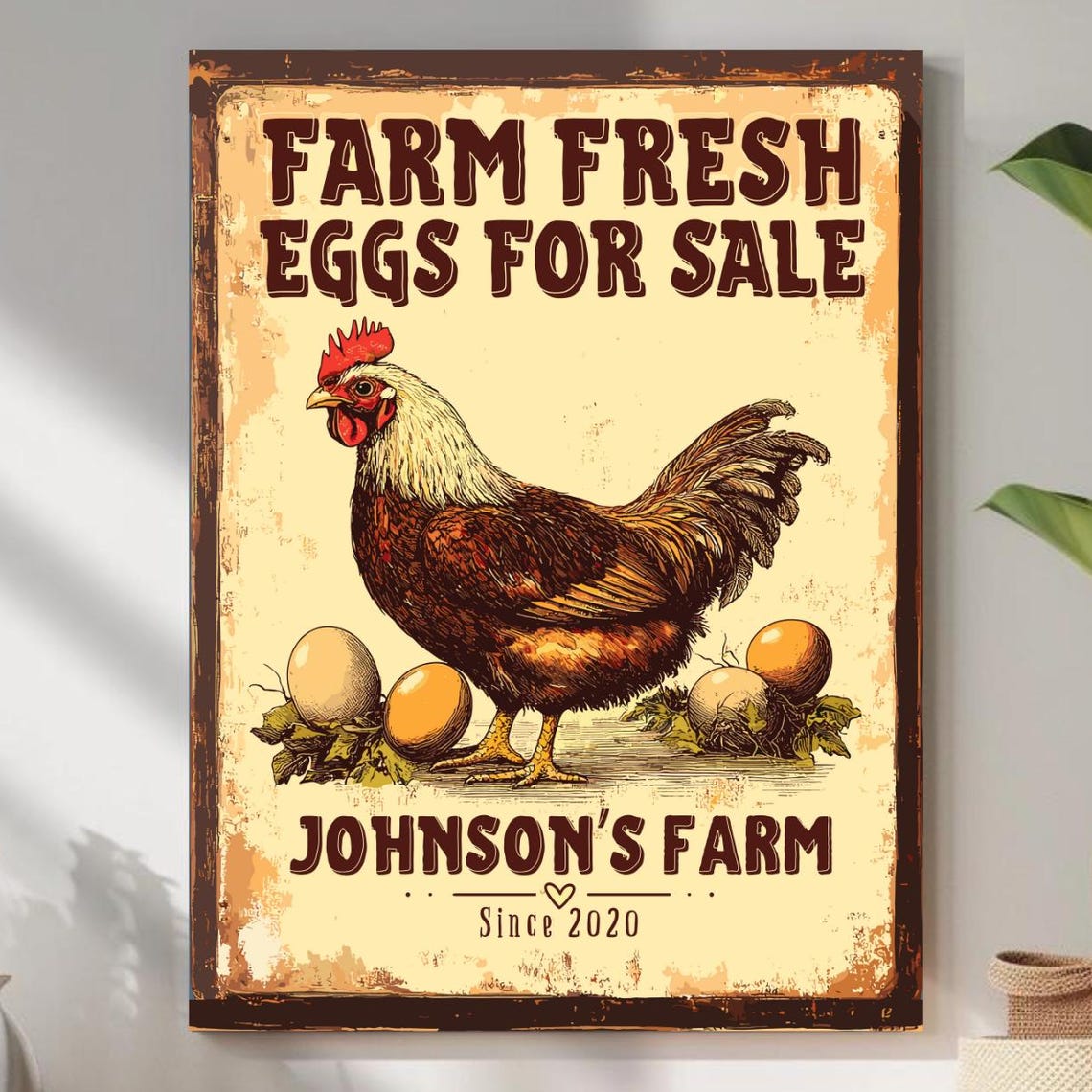 Johnson's Farm Fresh Eggs Chicken Coop Rustic Kitchen Sign Poster