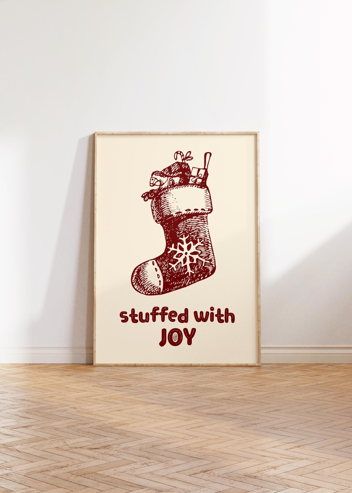 Stuffed With Joy Christmas Stocking Red Ink Festive Holiday Poster