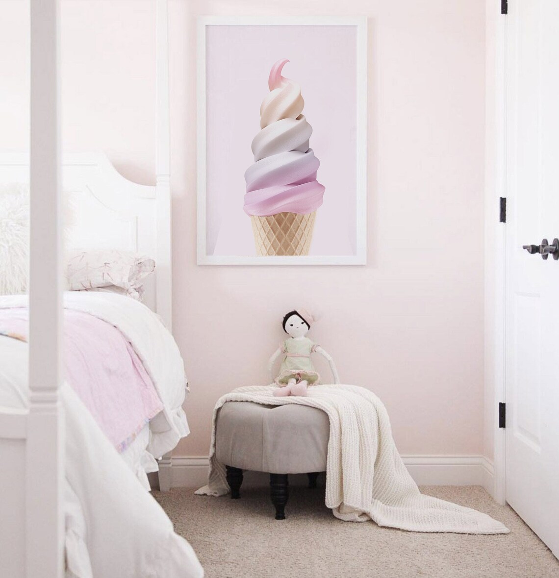 Girls Nursery Pink Rainbow Ice Cream Poster