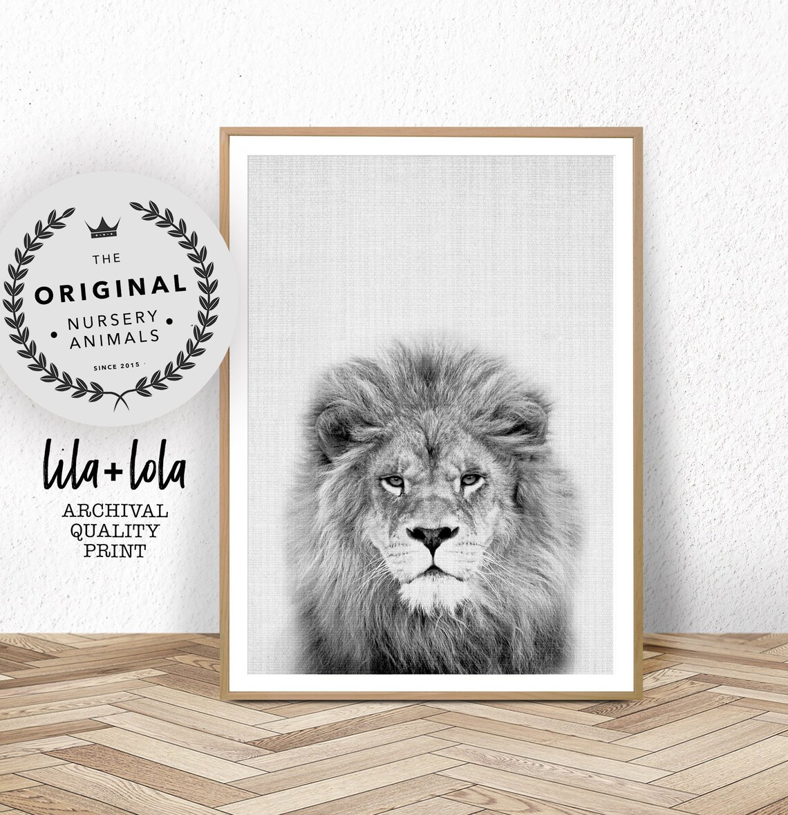 Lion Nursery Black And White Animal Art Print