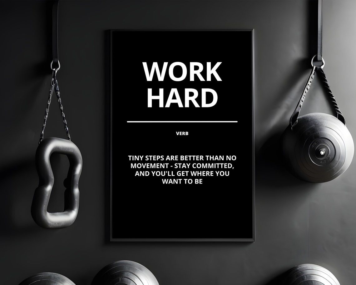 Work Hard Verb Definition Black Motivational Quote Decor Poster