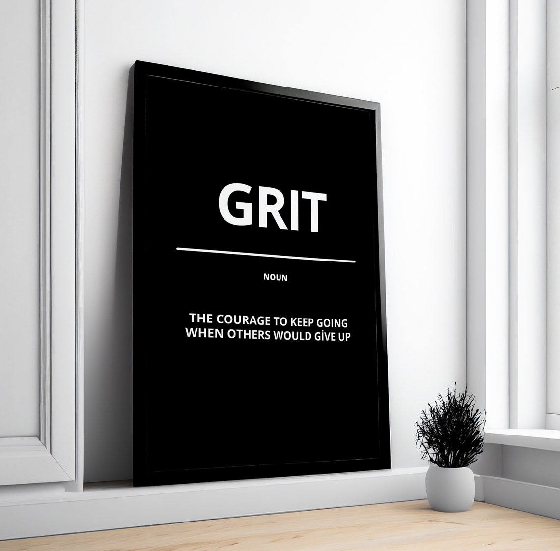 Grit Definition White on Black Motivational Courage Quote Poster - Image 4