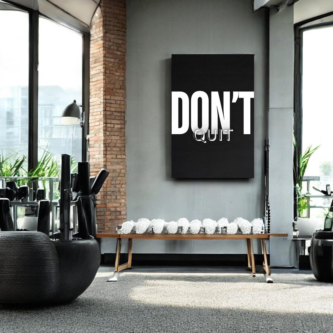 Don't Quit Bold White Lettering Minimalist Black Gym Wall Art - Image 4