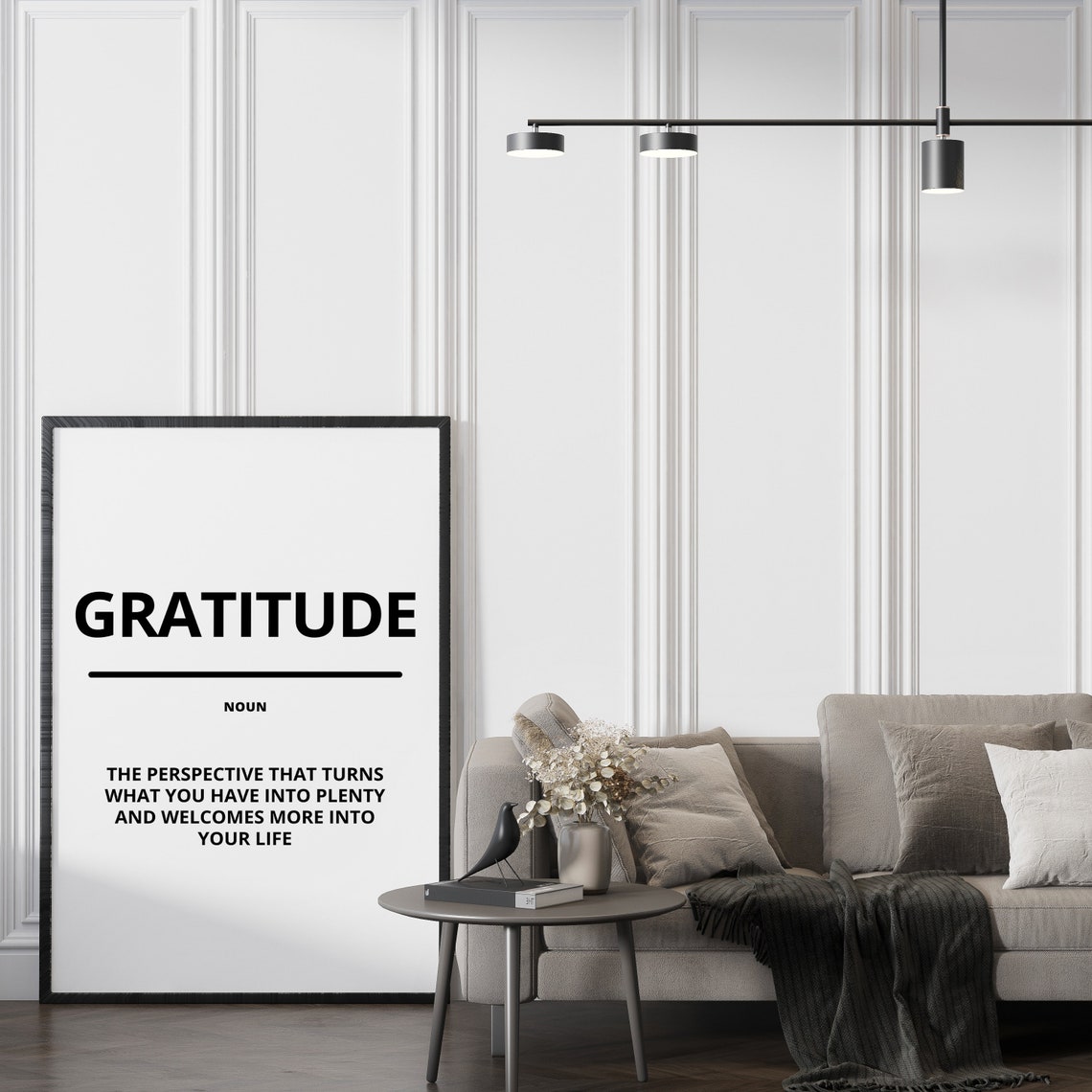 Gratitude Noun Definition White Black Minimalist Motivational Poster - Image 2