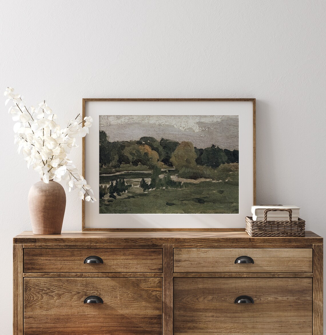 Countryside River Moody Forest Landscape Art Print - Image 3