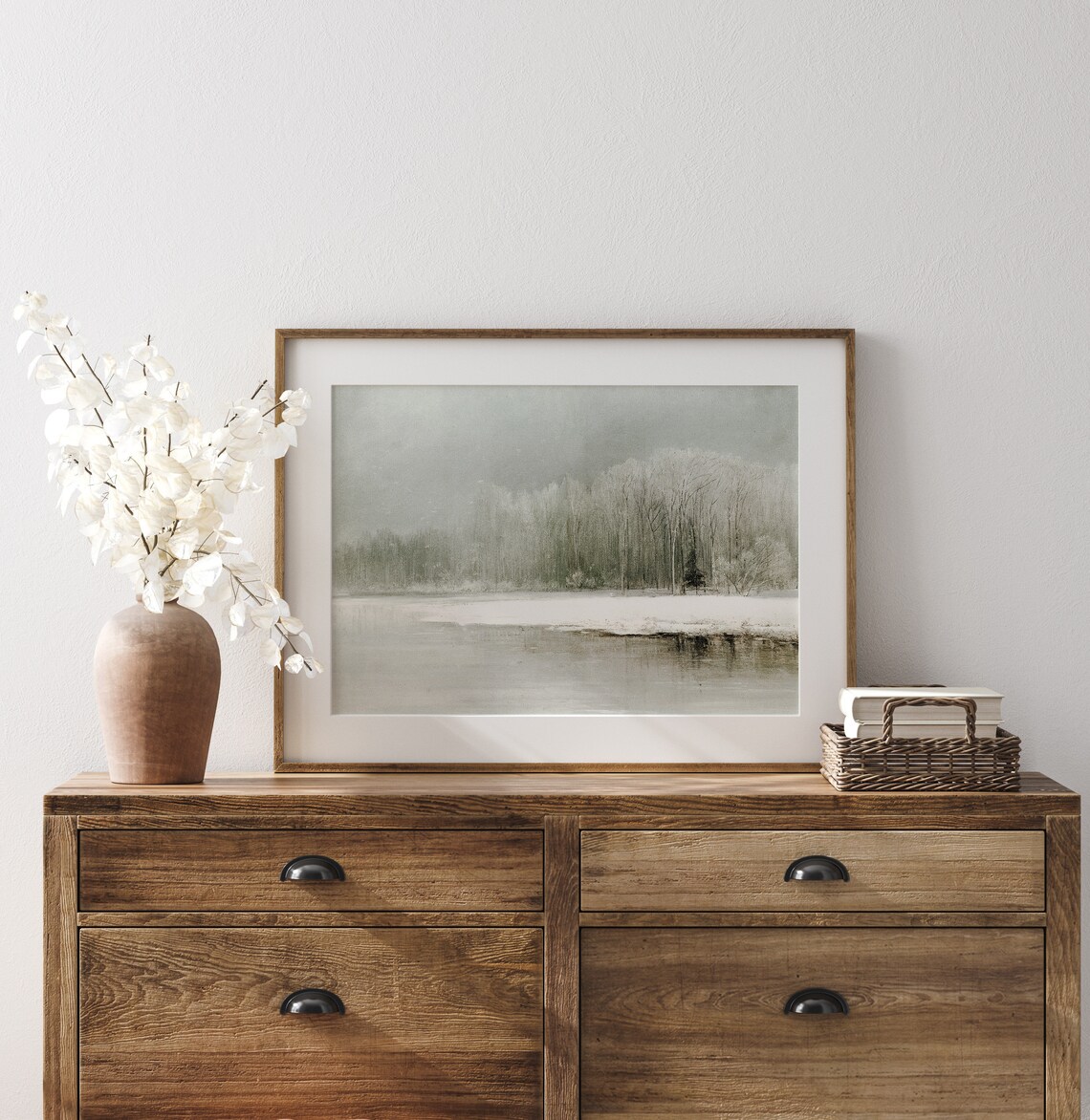Winter Waterside Vintage Landscape Scene Art Print - Image 2