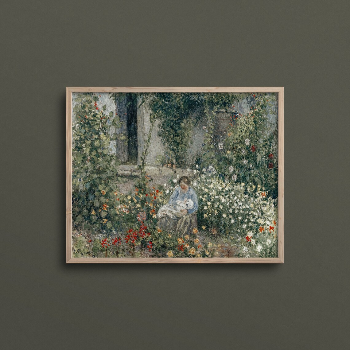 Mother and Child in Blooming Cottage Garden Impressionist Flower Painting Poster - Image 2