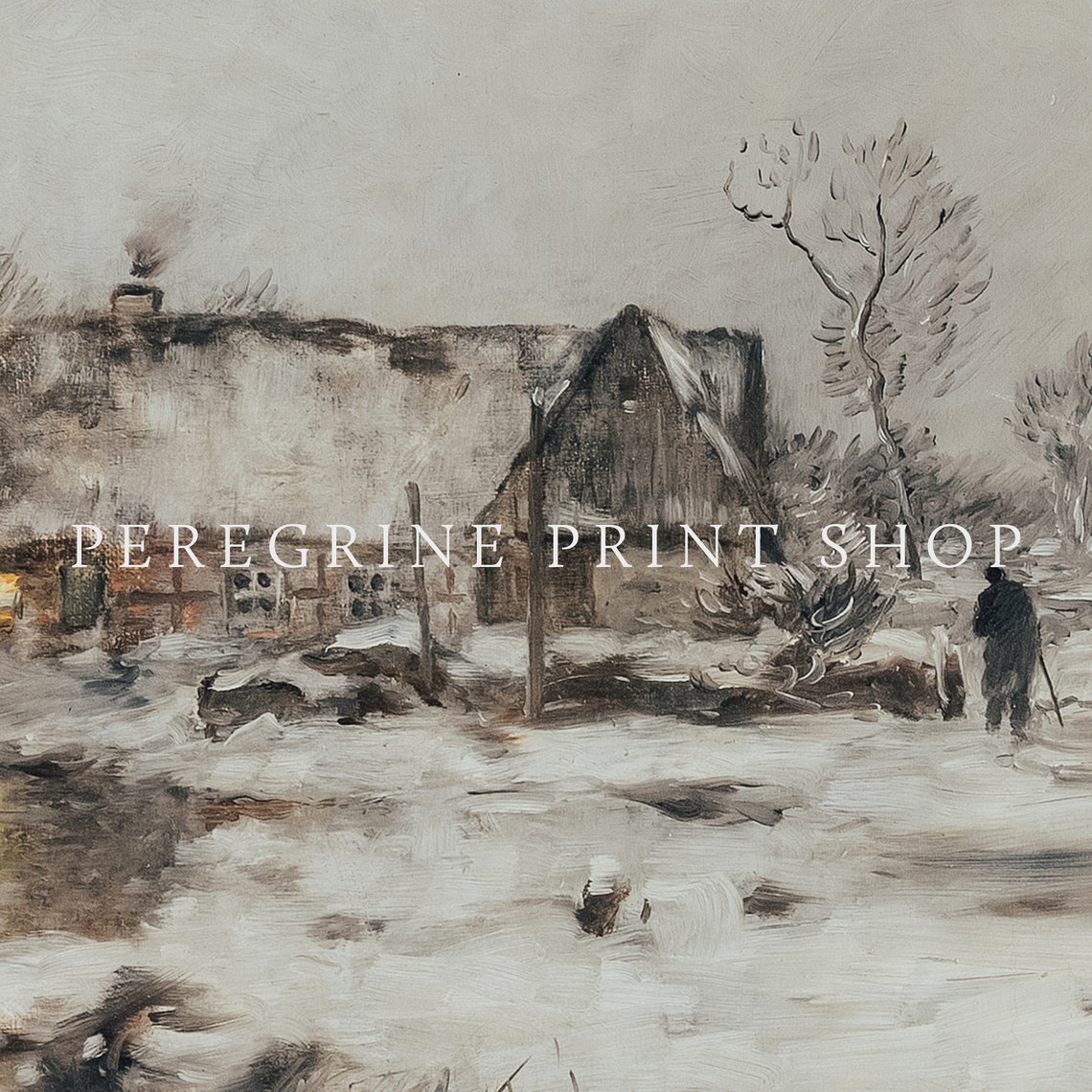 Snowy Cottage Glowing Window Winter Landscape Vintage Cabin Art Poster - Image 2
