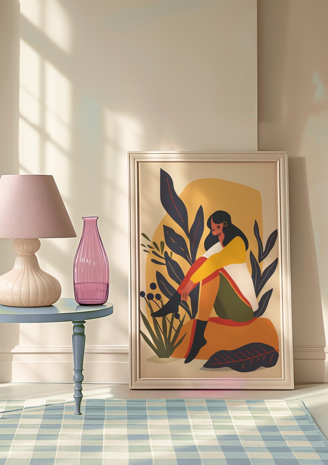Seated Woman Among Bold Botanical Leaves Boho Nature Illustration Poster - Image 6
