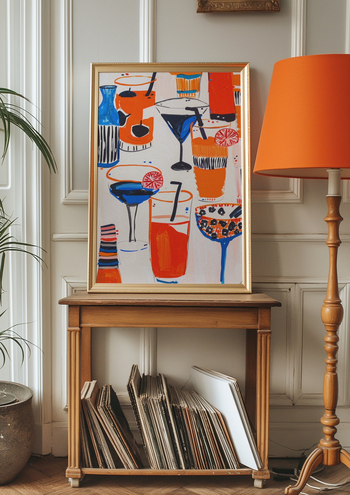 Orange and Blue Cocktail Illustration Martini Highball Bar Poster - Image 2