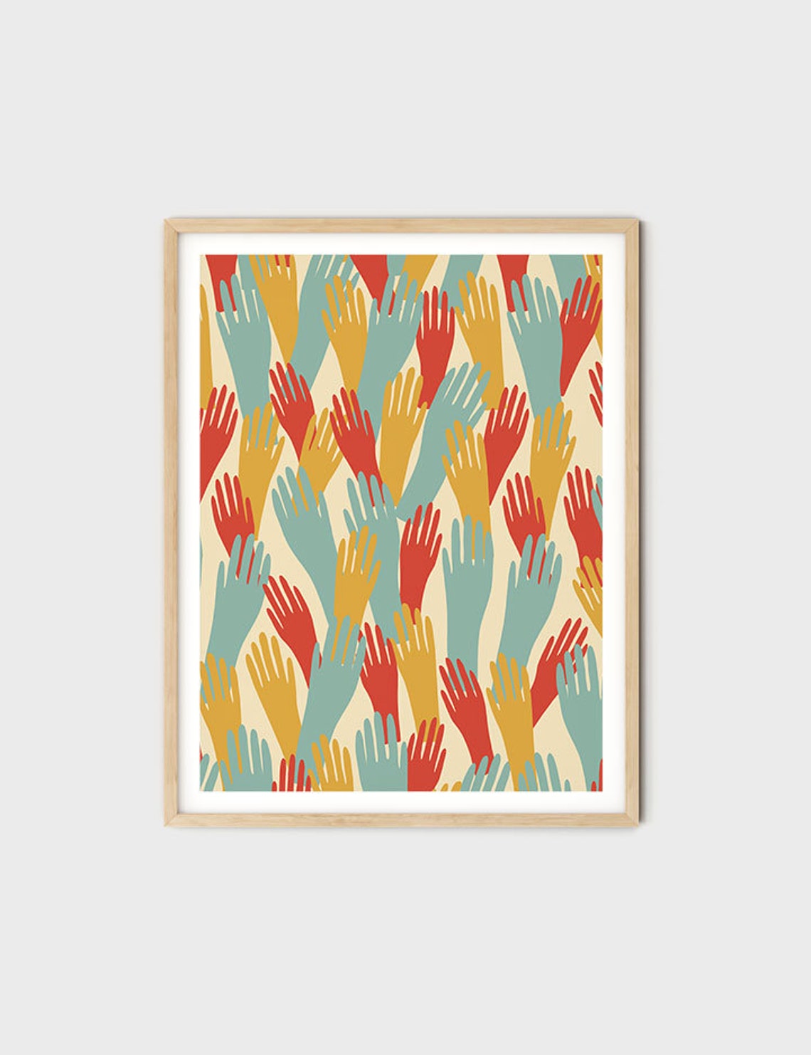 Colorful Raised Hands Pattern Retro Unity Diversity Art Wall Poster - Image 9